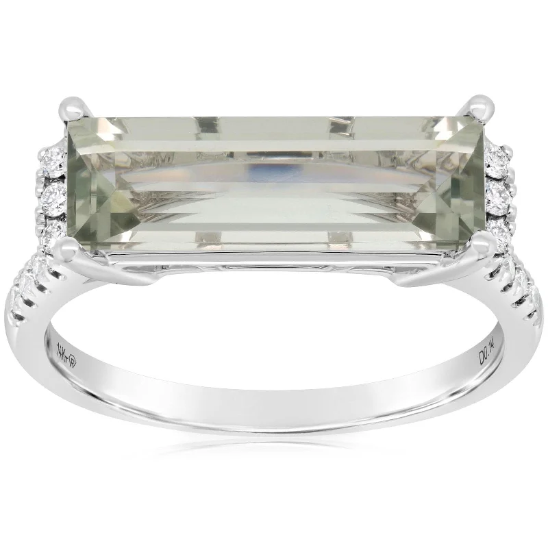 Green Amethyst & Diamond Ring