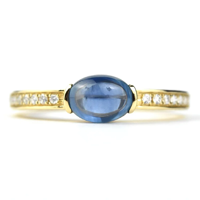 East West Cabochon Sapphire and Diamond Ring