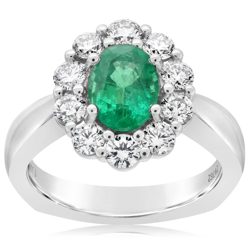 Halo Oval Cut Emerald & Diamond Ring