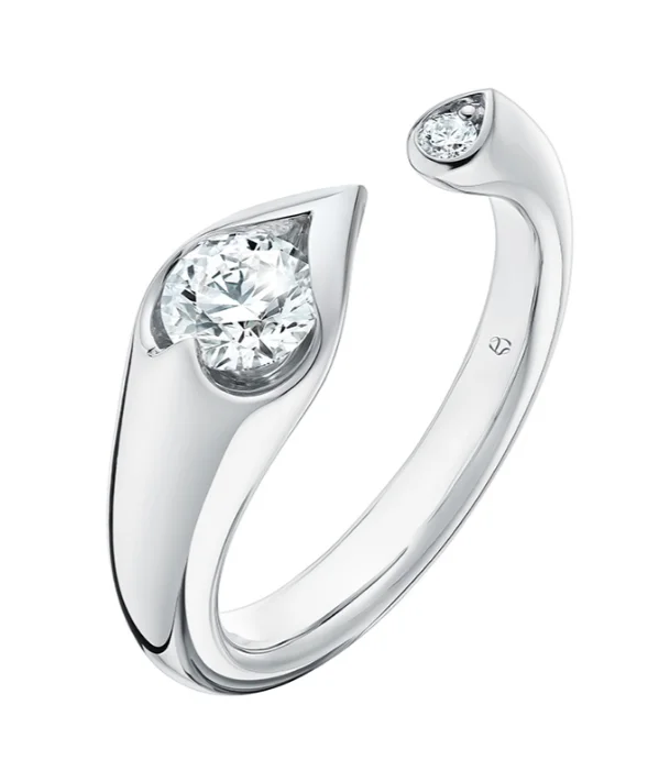 Hearts On Fire Round LU Open Droplet Diamond Fashion Ring in 18K White Gold (.58ctw)