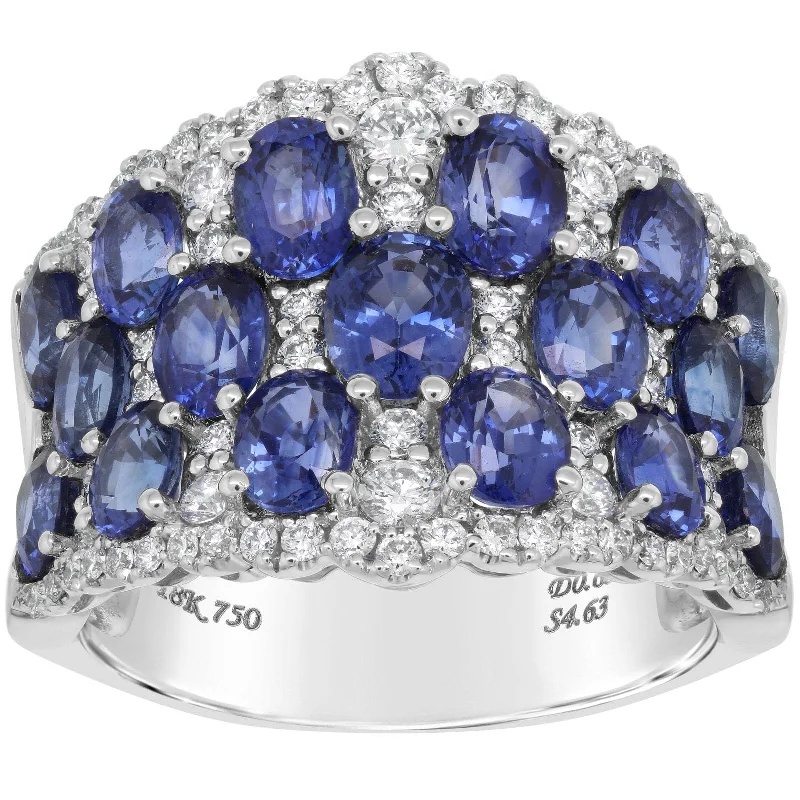 Oval Blue Sapphire & Diamond Wide Ring