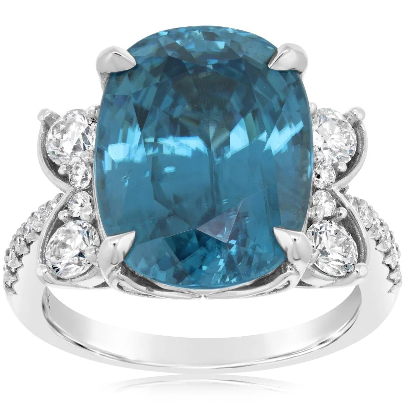 Oval Blue Zircon & Diamond Ring