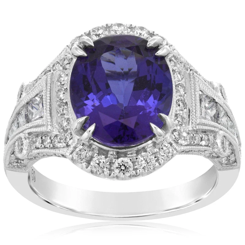 Oval Tanzanite & Diamond Halo Ring