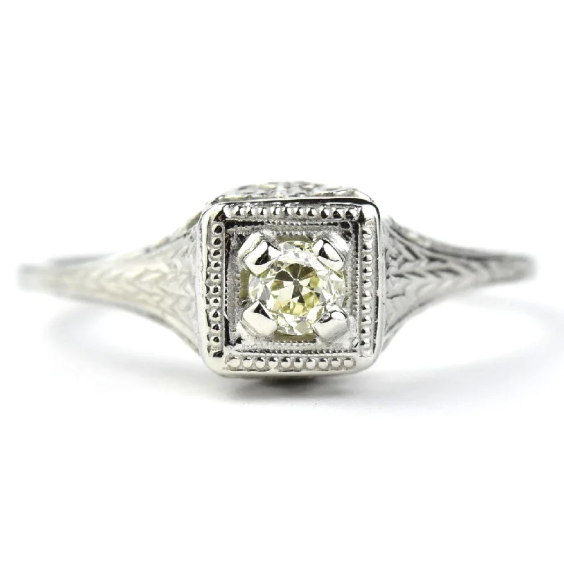 Petite Vintage Diamond Filigree Engagement Ring