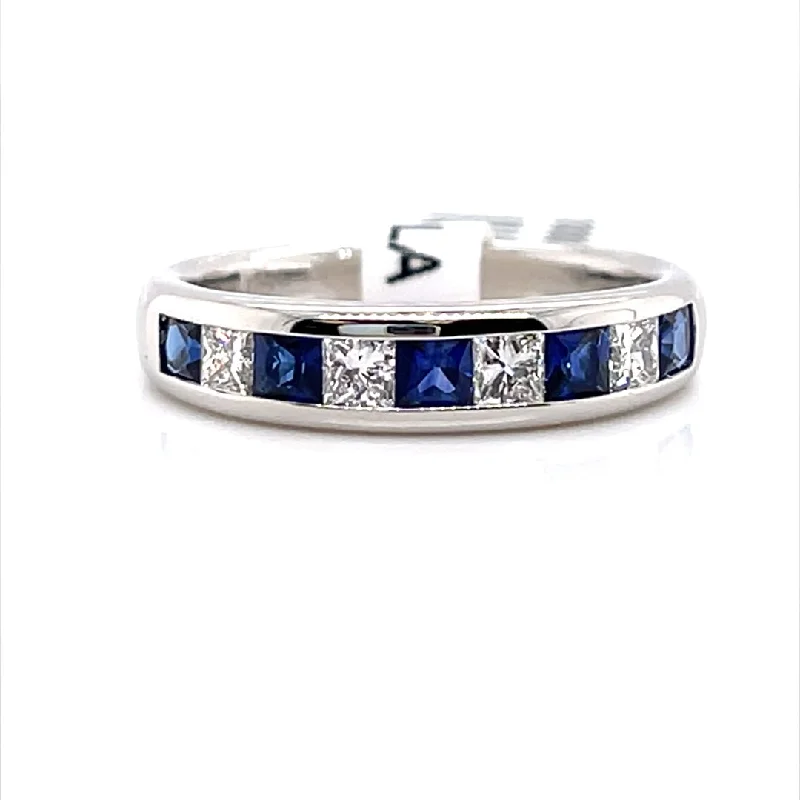 Sapphires and Diamonds Channel Set Fashion Ring in 14K White Gold (1.08ctw)