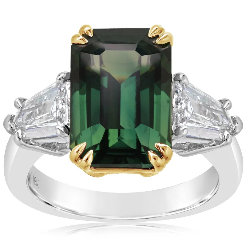 Three Stone Green Sapphire & Diamond Ring