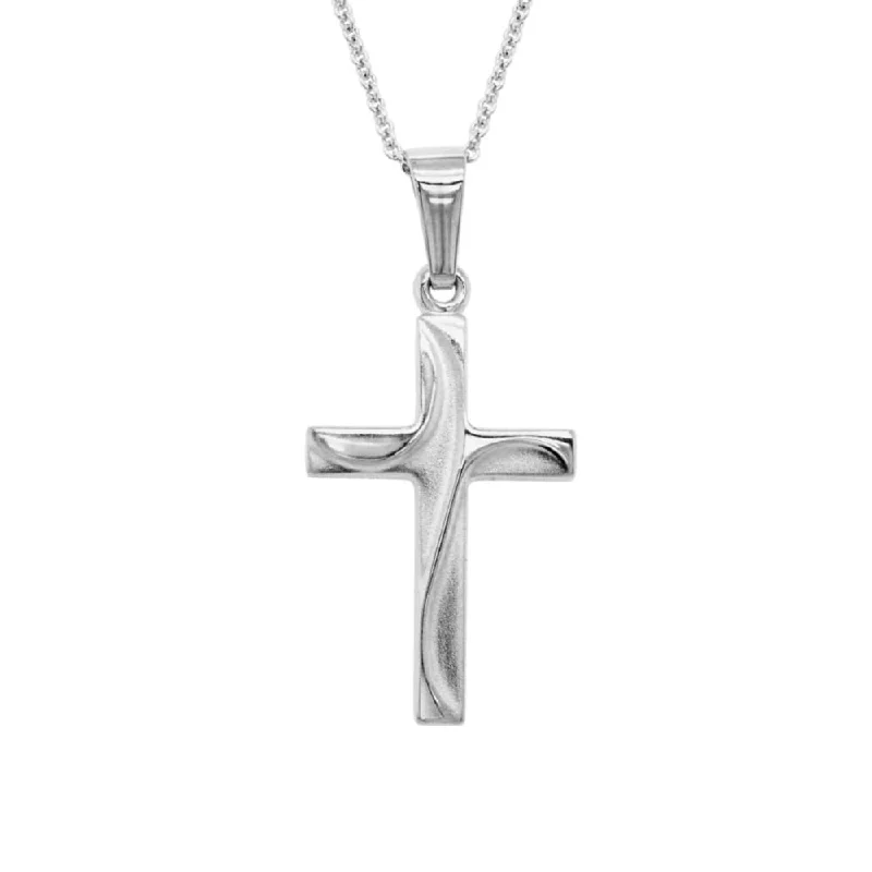 14k White Gold Draped Cross Necklace 16-18"