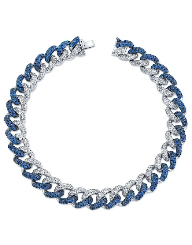 Blue Sapphire and Diamond Medium Pave Link Bracelet