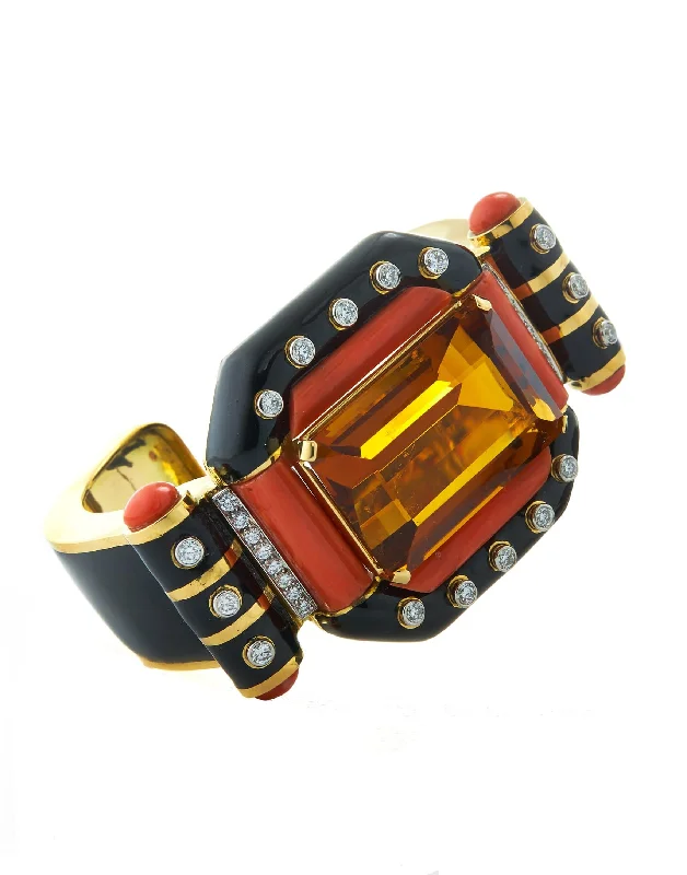 Couture Citrine, Coral and Diamond Cuff