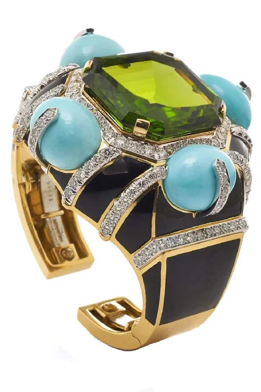 Couture Peridot, Turquoise and Diamond Cuff