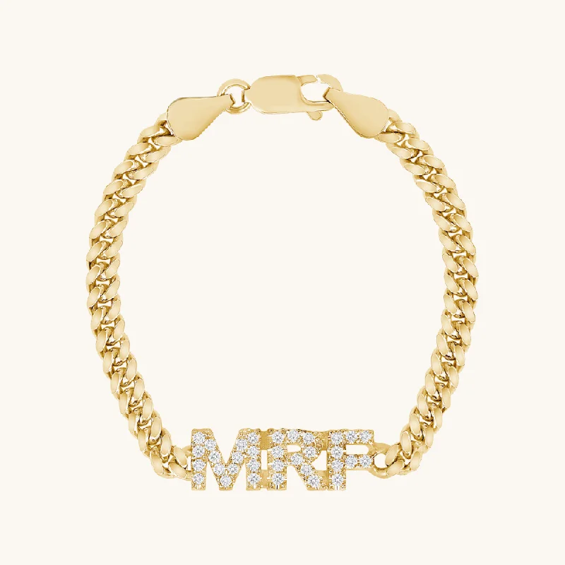 Diamond Initial Cuban Chain Bracelet