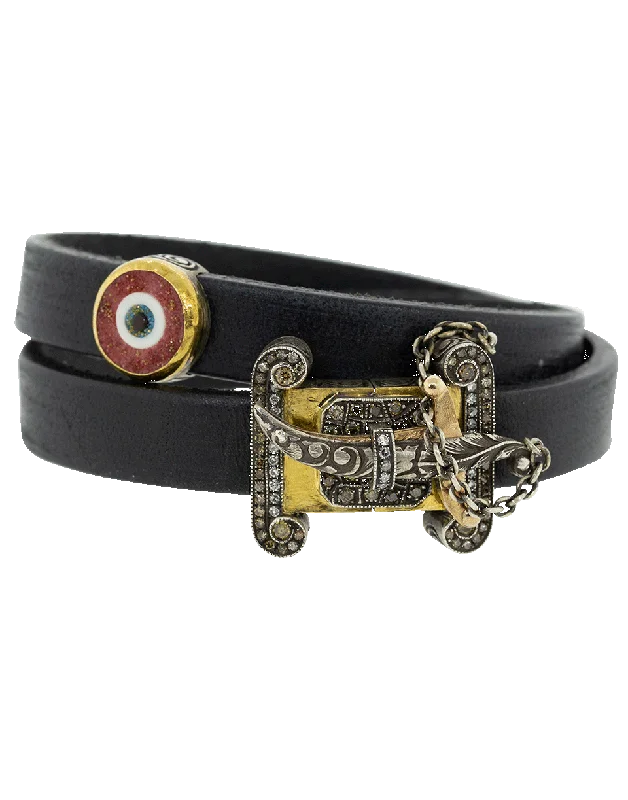 Double Wrap Evil Eye Black Leather Bracelet