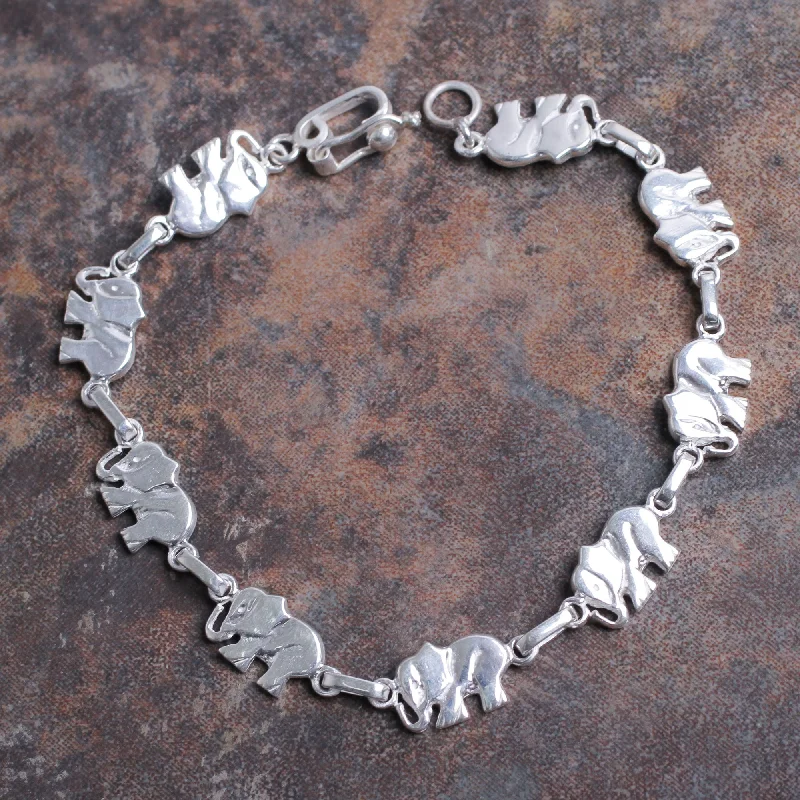 Elephant Dignity Artisan Crafted Sterling Silver Bracelet with Elephant Links