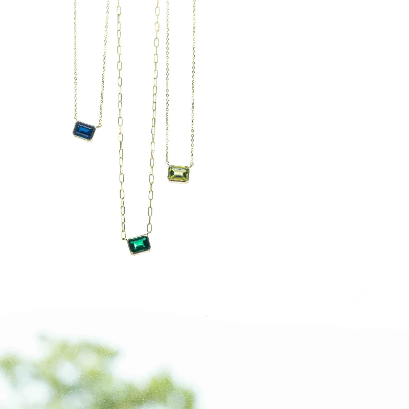 Emerald cut bezel birthstone necklace