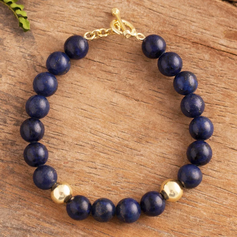 Golden Sea Gold Accent Lapis Lazuli Beaded Bracelet from Peru