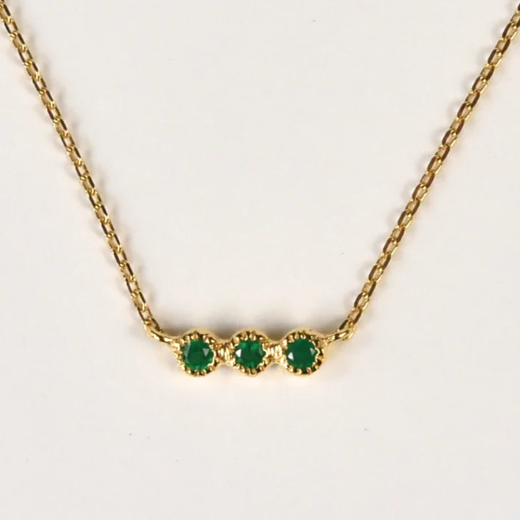 Petite Green Onyx Three Stone Necklace in Vermeil