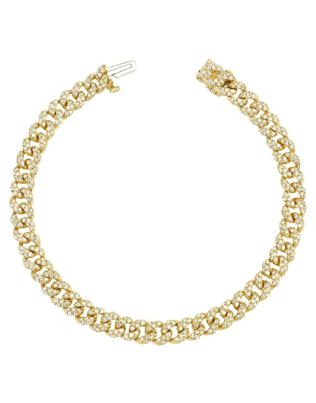 Mini Flat Pave Bracelet - Yellow Gold