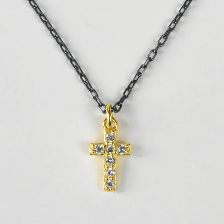 Mixed Metal Cross Pendant Necklace