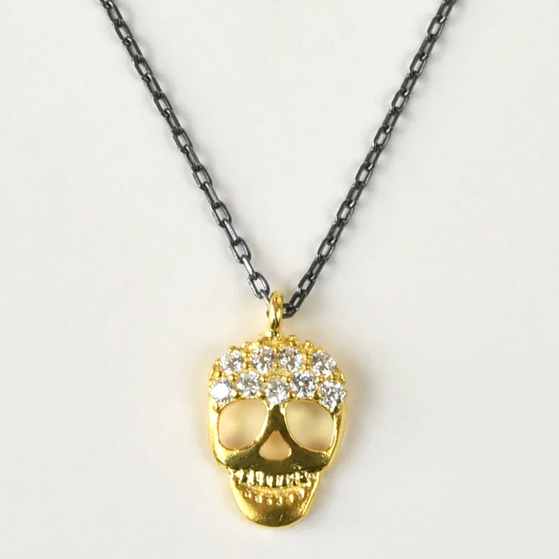 Mixed Metal Memento Mori Necklace with Crystals