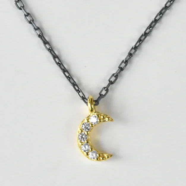 Mixed Metal Moon Pendant Necklace