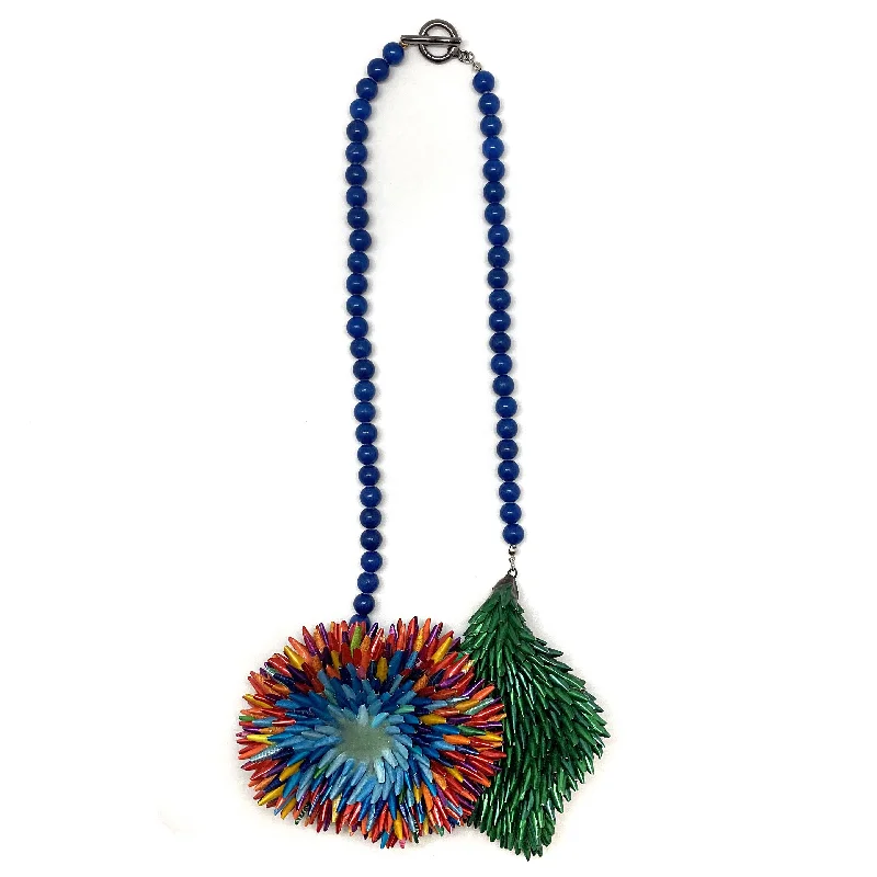 Multicolor Ombre Green Floral Form Necklace