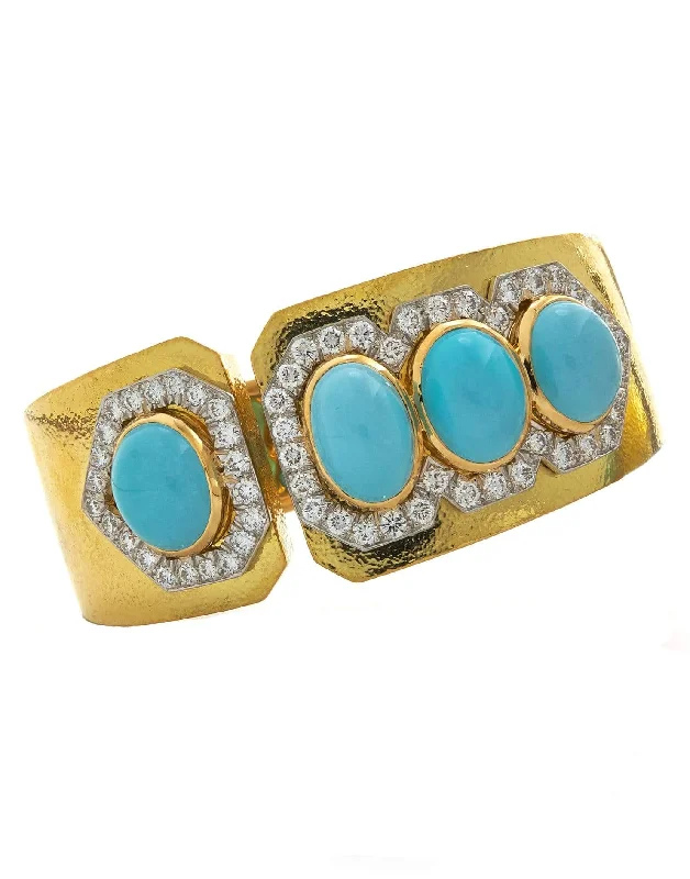 Oval Cabochon, Turquoise and Diamond Cuff