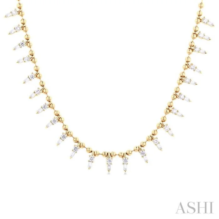 1 1/2 ctw Spikes Fusion Baguette and Round Cut Diamond Fashion Necklace in 14K Yellow Gold