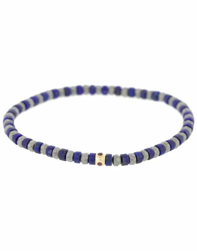 Tetra Ruby and Lapis Bead Bracelet