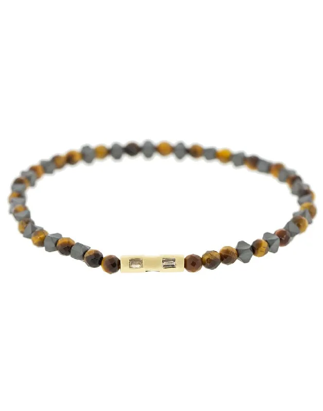 Tigers Eye and Diamond Baguette Bracelet