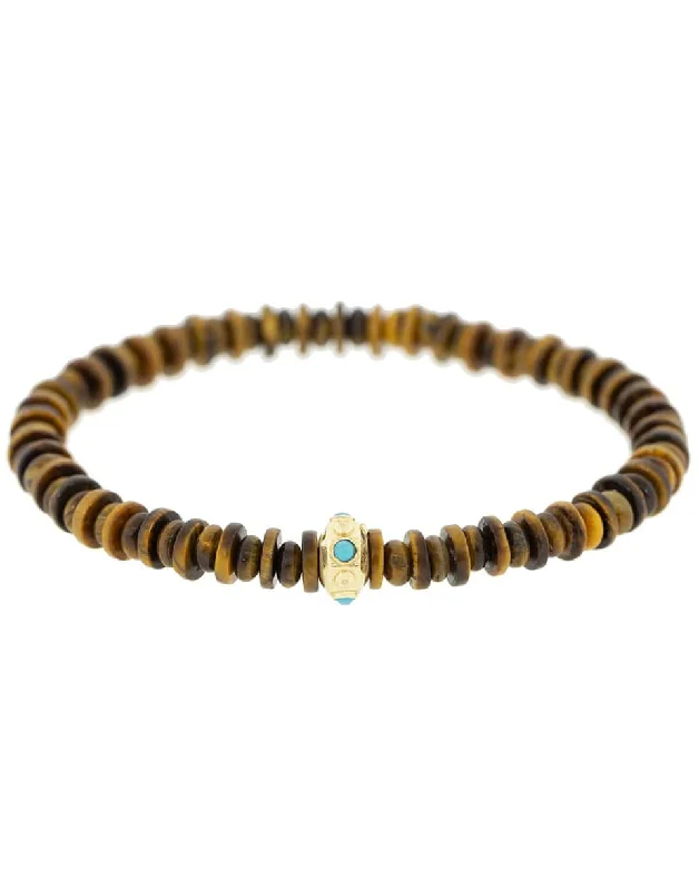 Tigers Eye and Turquoise Bead Bracelet